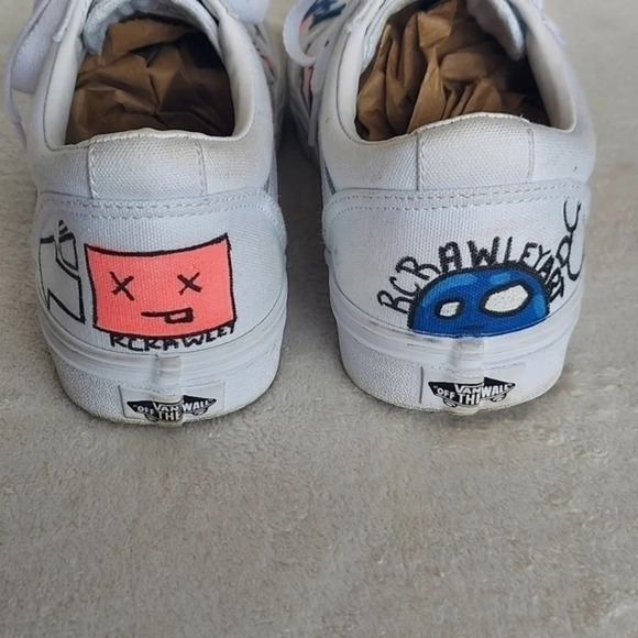 Handcrafted Colorful Doodles and Directions White Van's on white background - Picture 7 of 14